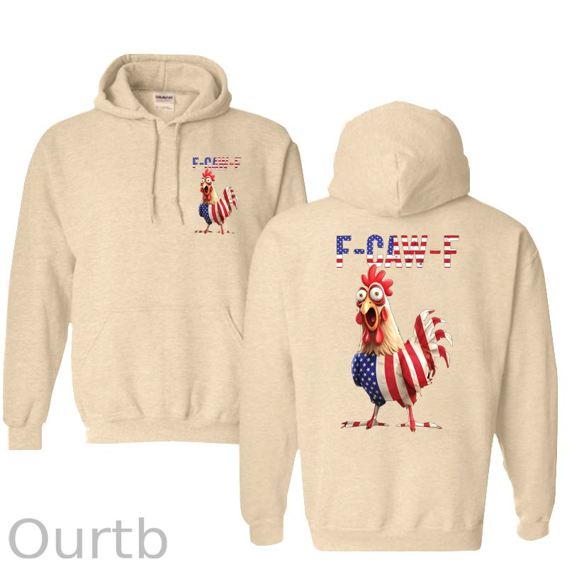 F-Caw-F Shocked American Chicken Pattern 100% 300g Cotton Classic Hoodie