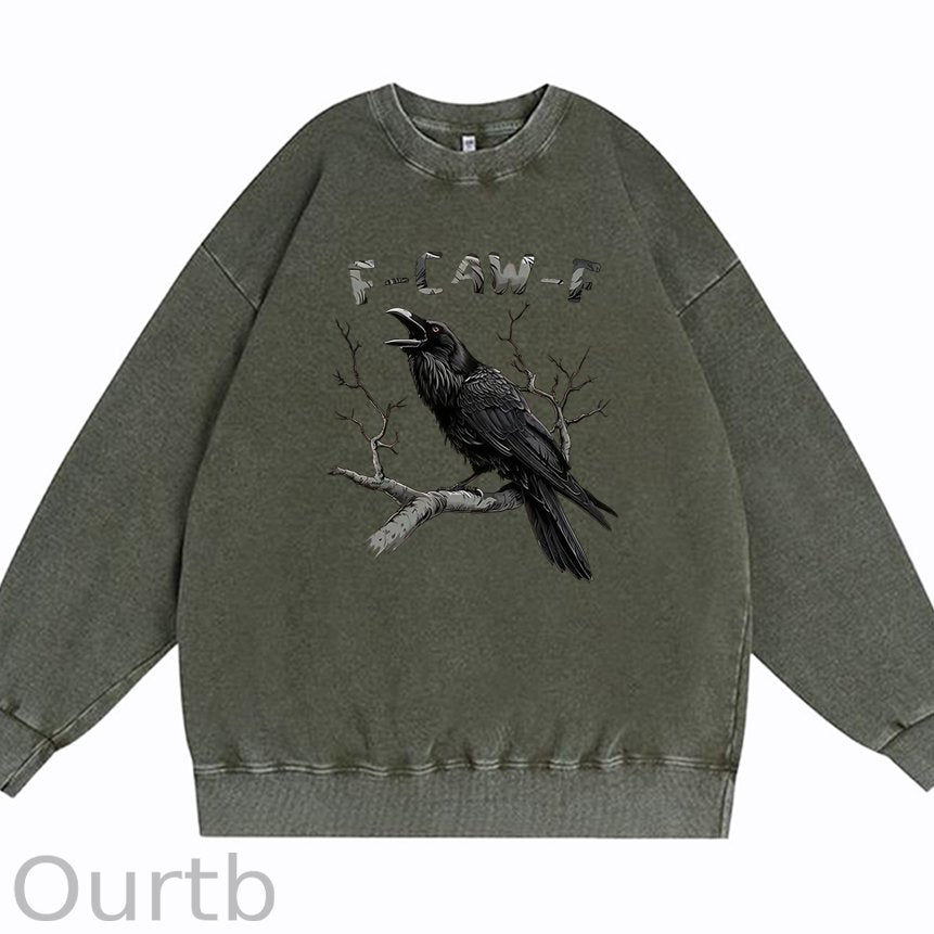 F-Caw-F Crow Cotton Washed Long Sleeve Sweatshirt/Shirt