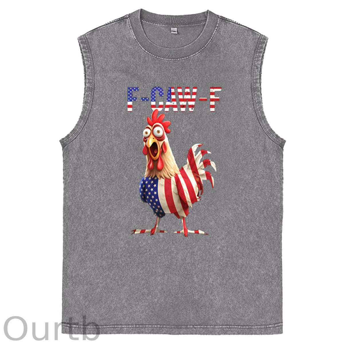 F-Caw-F Shocked American Chicken Pattern Sleeveless Cotton Washed Printed Loose Vest