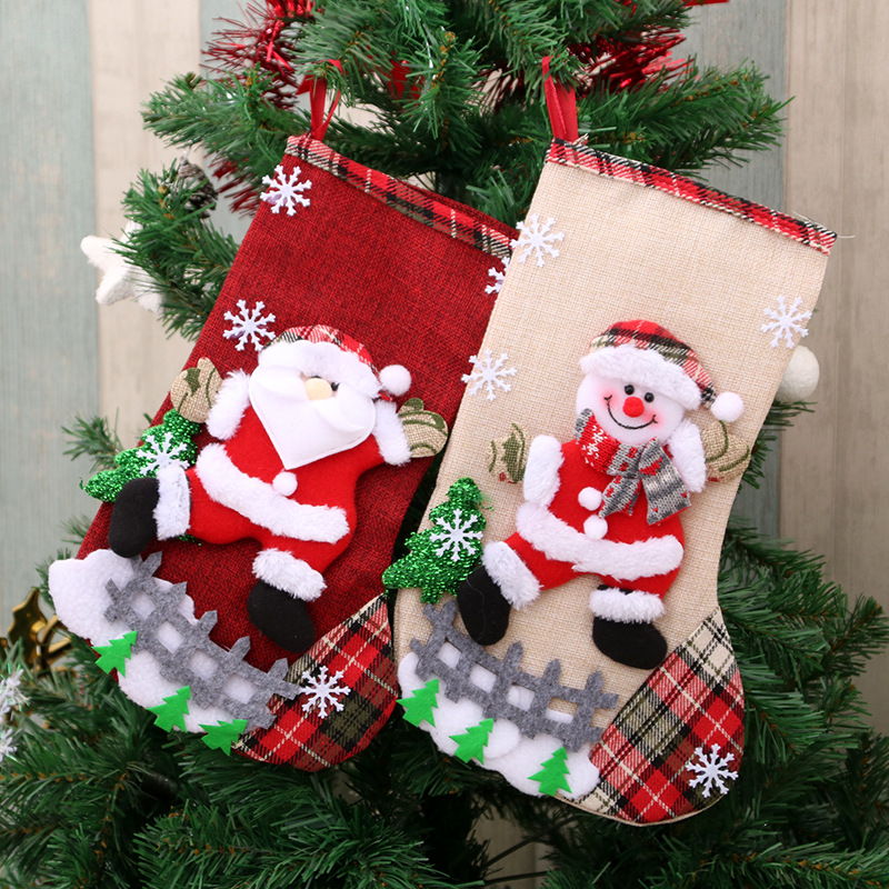 Christmas Linen Large Christmas Stocking Ornament Gift Bag Gift Bag