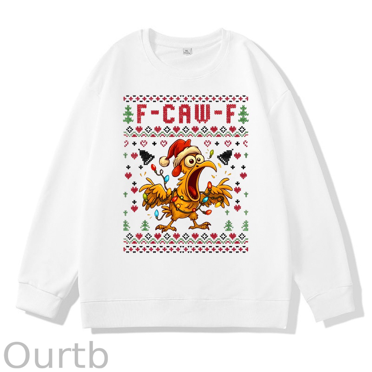 Christmas F-Caw-F Chicken  Pattern 100% 300g CottonCrew Neck Sweatshirt