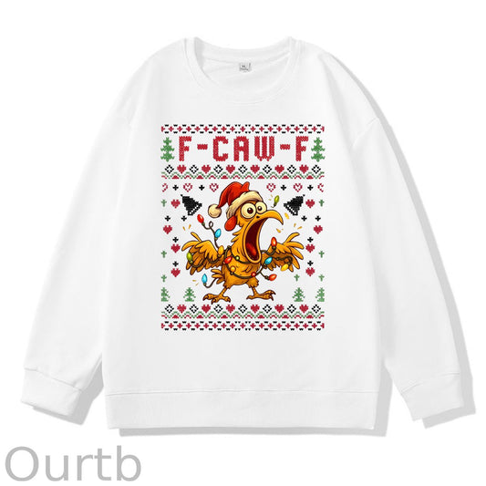 Christmas F-Caw-F Chicken  Pattern 100% 300g CottonCrew Neck Sweatshirt