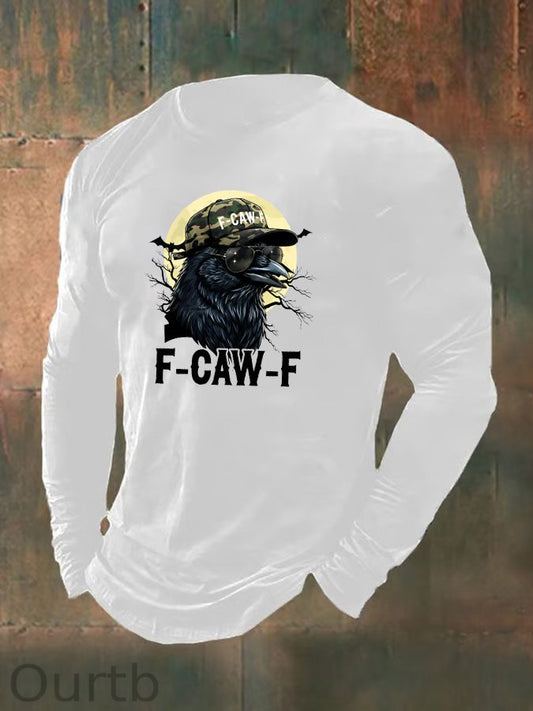 Men's F-Caw-F Camouflage Crow Pattern Long Sleeve 100% Cotton T-Shirt