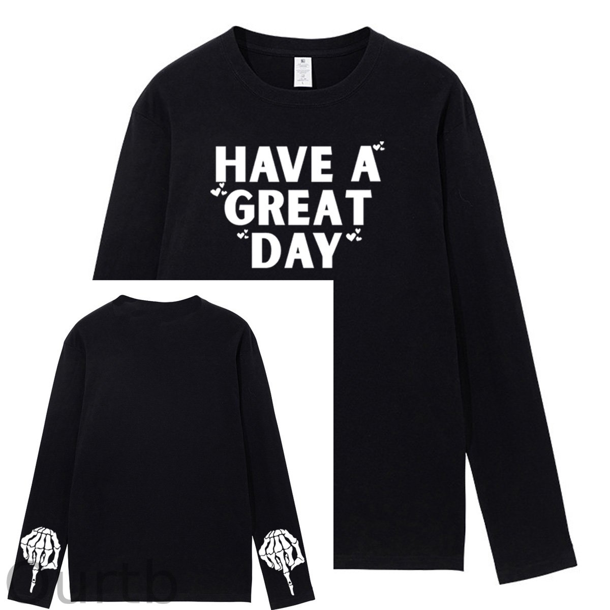 Have A Great Day Pattern Pattern Long Sleeve 100% Cotton  T-Shirt