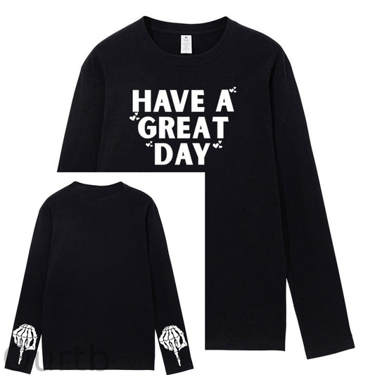 Have A Great Day Pattern Pattern Long Sleeve 100% Cotton  T-Shirt