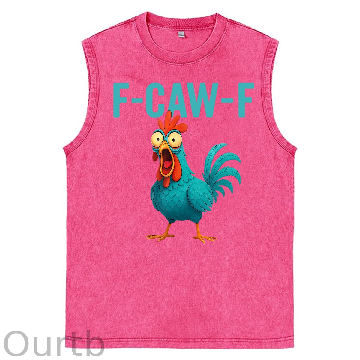 Funny Rooster Chicken F-Caw-F Chicken Print Washed Cotton Sleeveless Tank Tops