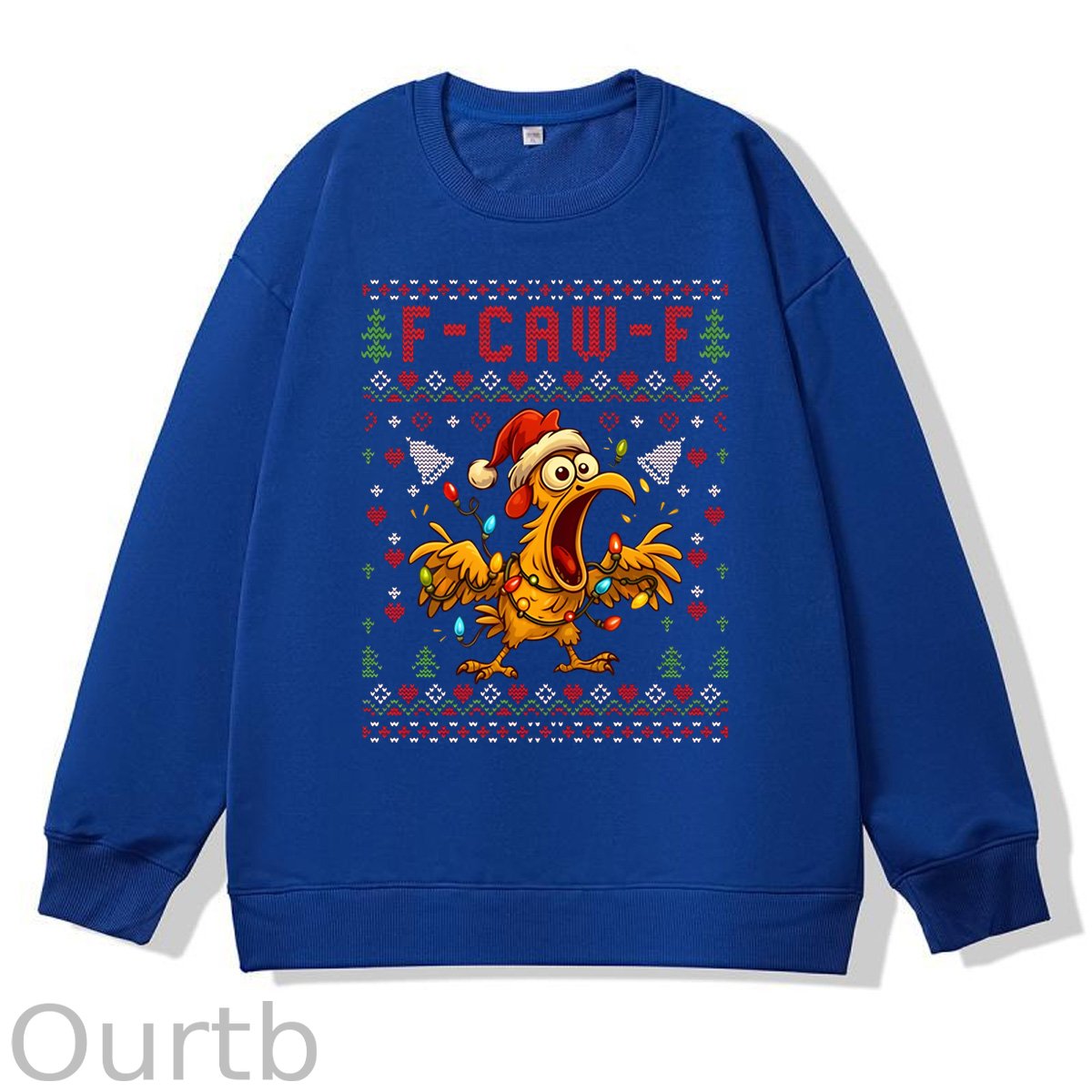 Christmas F-Caw-F Chicken  Pattern 100% 300g CottonCrew Neck Sweatshirt