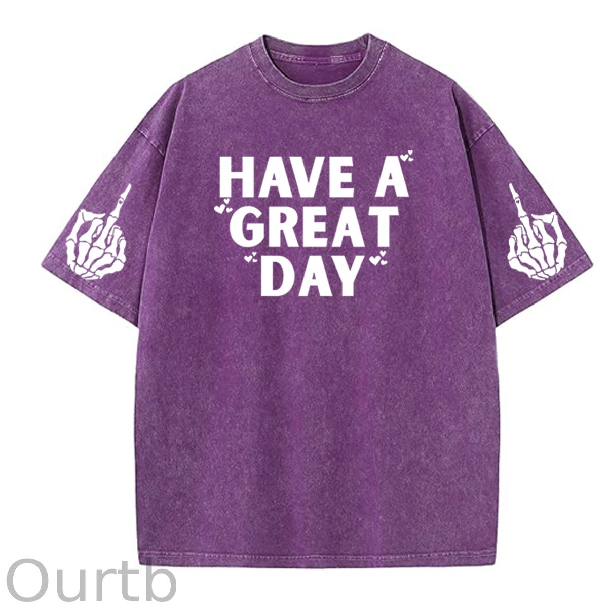 Have A Great Day Funny Pattern  Washed Distressed Crew Neck 100% Cototon T-Shirt