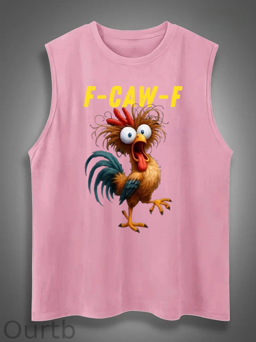 F-Caw-F Crazy Chicken Print Cotton Sleeveless Tank Tops
