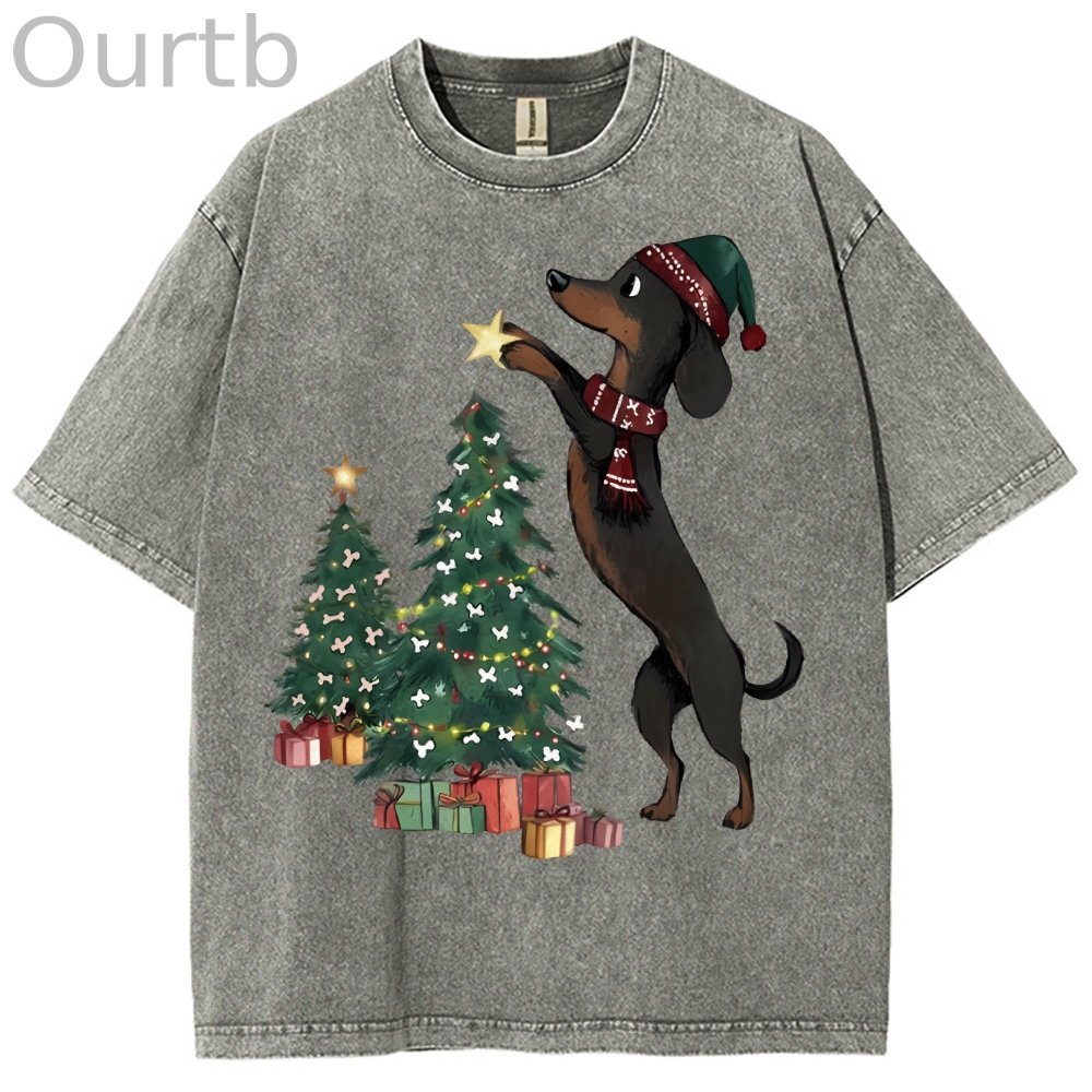Unisex Christmas Tree Printed Washed Tee