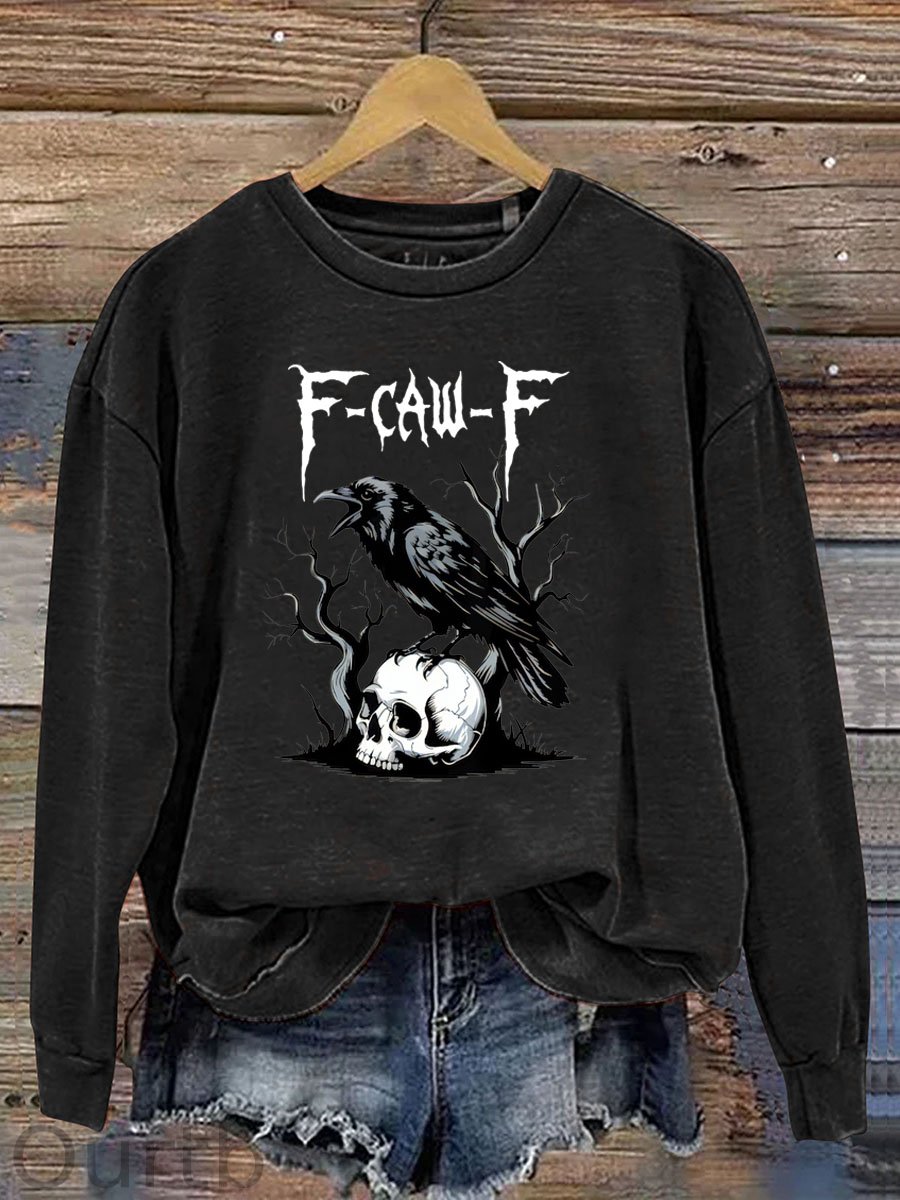Women's Halloween Crow Stepping On A Skull F-Caw -F Pattern Print Casual Sweatshirt