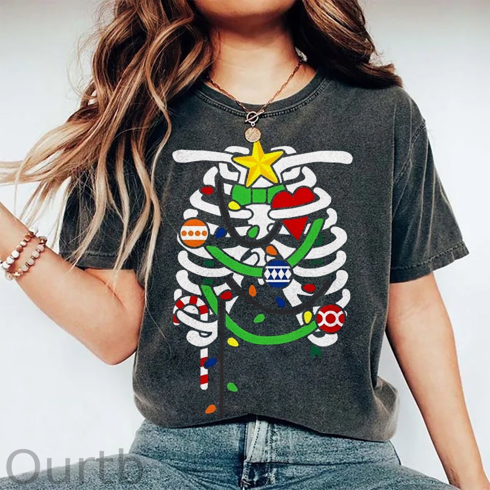 Unisex Christmas Skull Printed Washed Tee