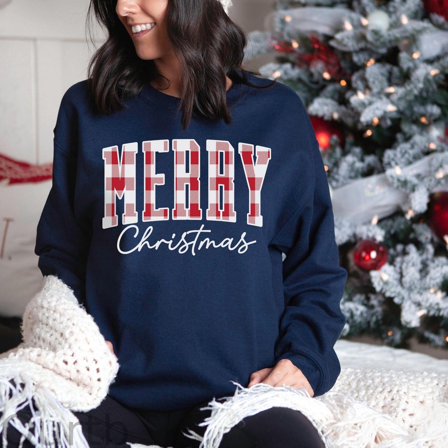 “Merry Christmas” Plaid Graphic Sweatshirt