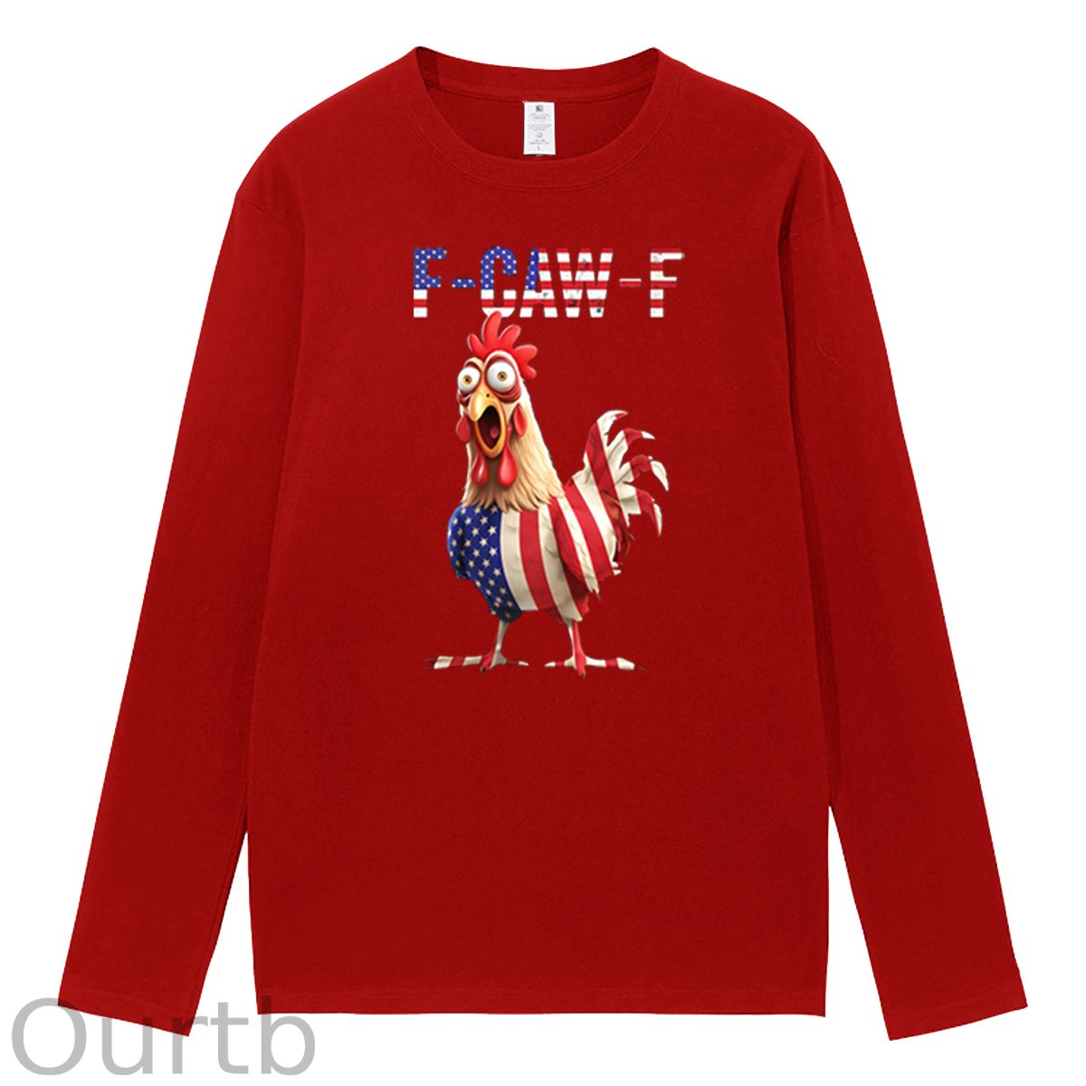 F-Caw-F Shocked American Chicken  Pattern Long Sleeve 100% Cotton T-Shirt
