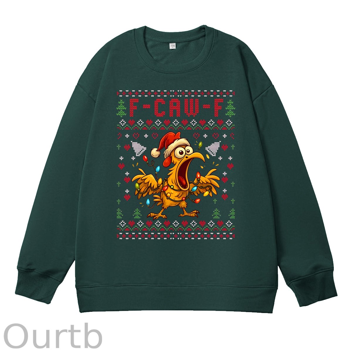 Christmas F-Caw-F Chicken  Pattern 100% 300g CottonCrew Neck Sweatshirt