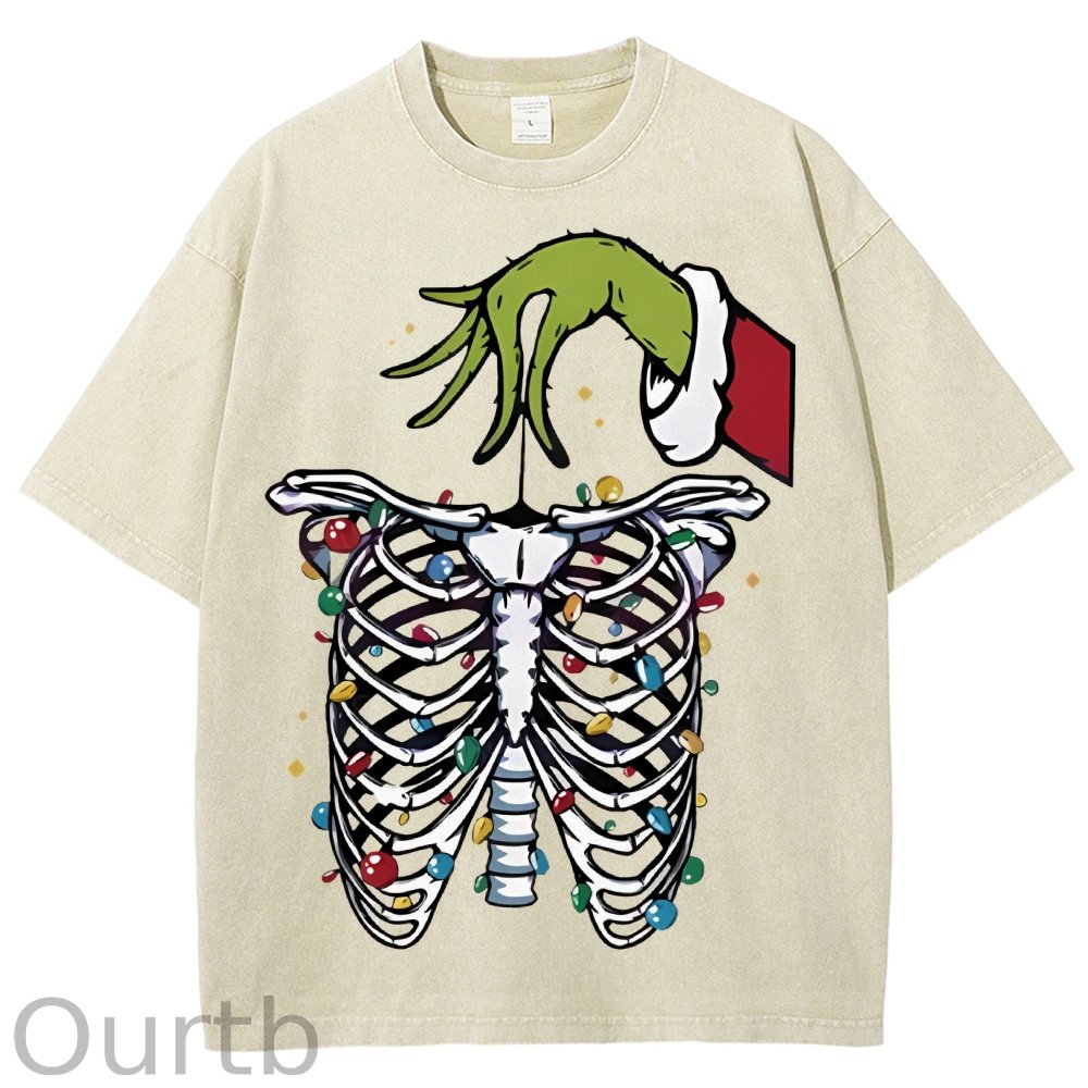 Unisex Christmas Skeleton Printed Washed Tee