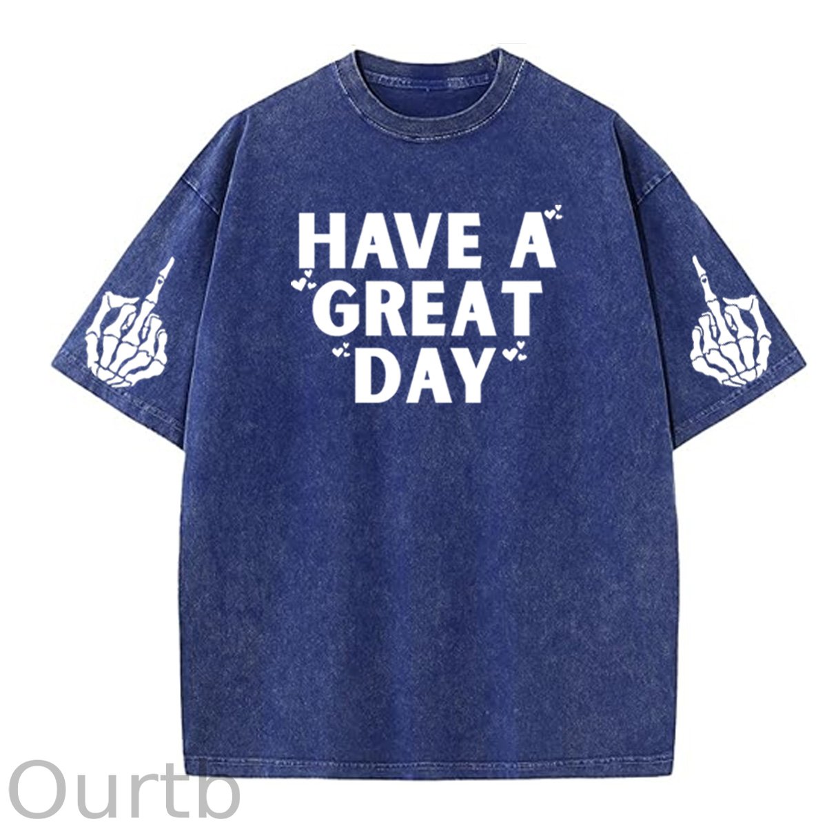 Have A Great Day Funny Pattern  Washed Distressed Crew Neck 100% Cototon T-Shirt
