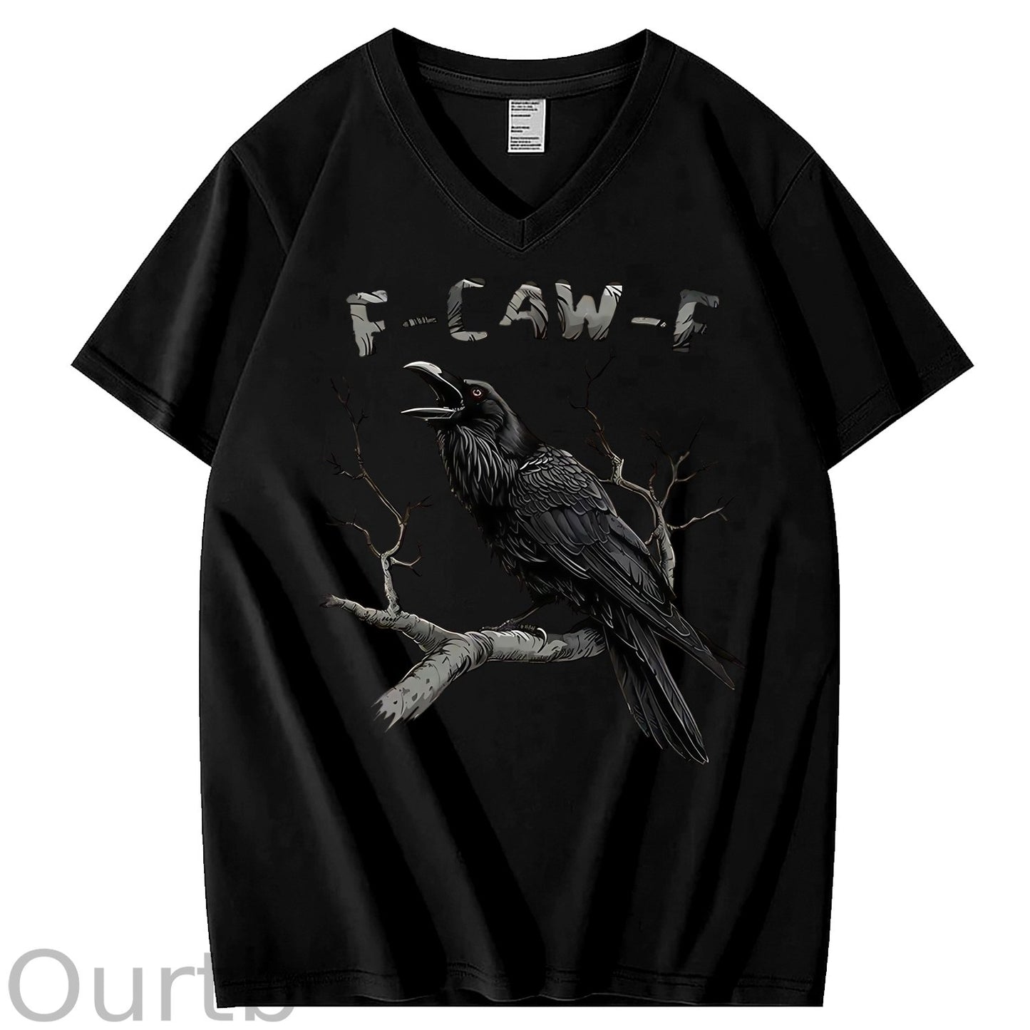 F-Caw-F Crow 100% Cotton V Neck T-Shirt