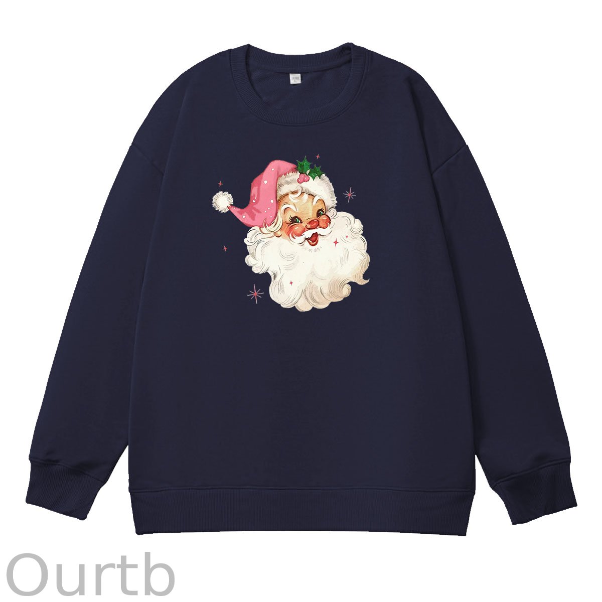 Santa Claus Christmas Pattern 100% 300g CottonCrew Neck Sweatshirt (High Quality Version)