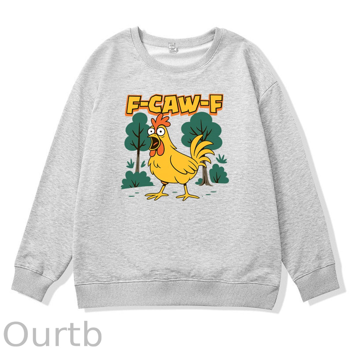 F-Caw-F Crazy Shocked Chicken  Pattern 100% 300g CottonCrew Neck Sweatshirt