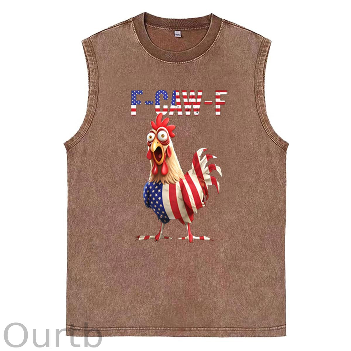 F-Caw-F Shocked American Chicken Pattern Sleeveless Cotton Washed Printed Loose Vest