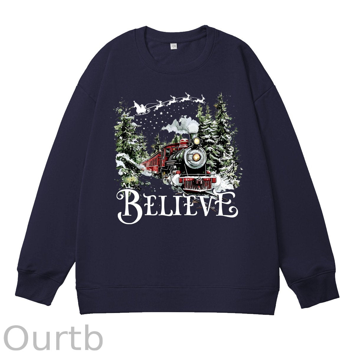 Christmas Believe  Pattern 100% 300g CottonCrew Neck Sweatshirt