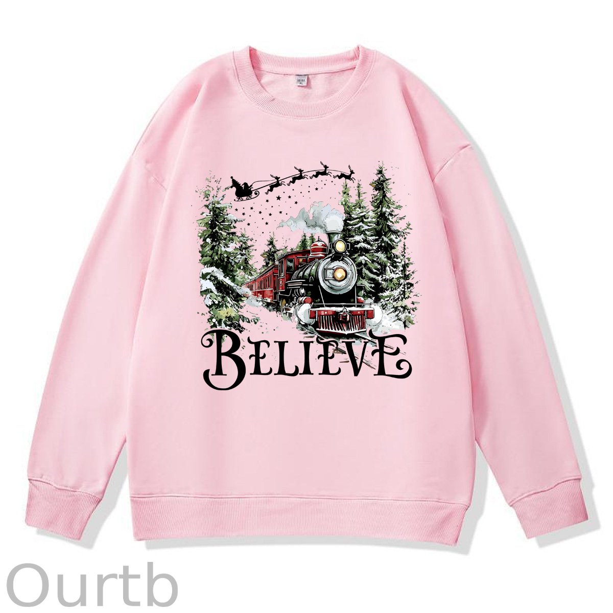 Christmas Believe  Pattern 100% 300g CottonCrew Neck Sweatshirt