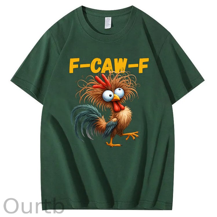 F-Caw-F Crazy Cross-Eyes Chicken Pattern100% Cotton T-Shirt