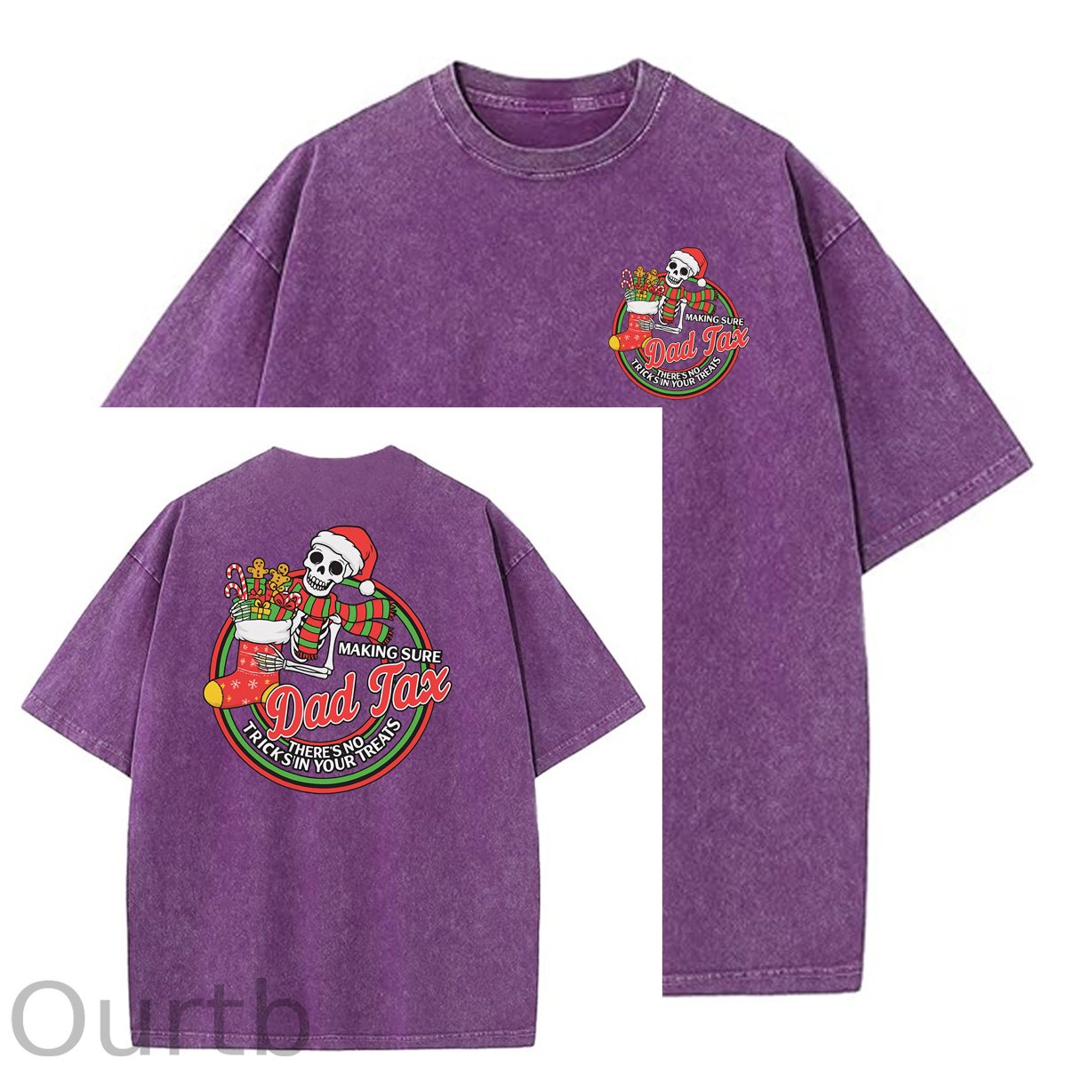 Christmas Dad Tax Pattern  Washed Distressed Crew Neck 100% Cototon T-Shirt