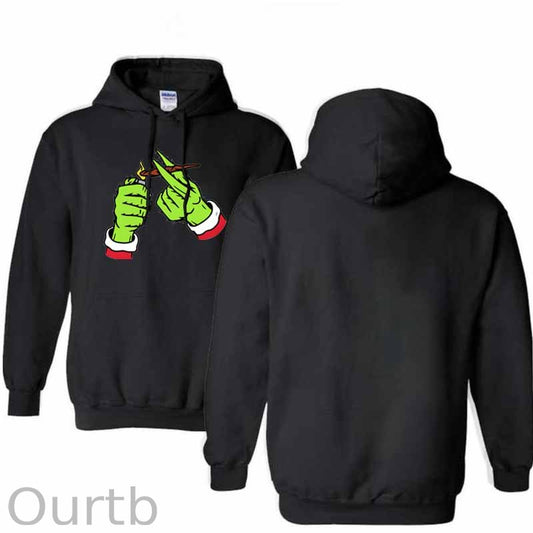 Christmas Green Hairy Monster Hand  Pattern 100% 300g Cotton Classic Hoodie