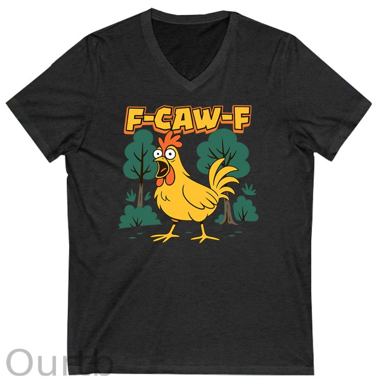 F-Caw-F Crazy Chicken  Pattern Print 100%Cotton V Neck T-Shirt