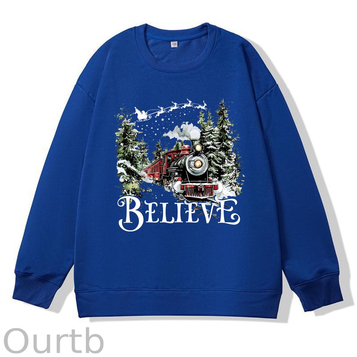 Christmas Believe  Pattern 100% 300g CottonCrew Neck Sweatshirt