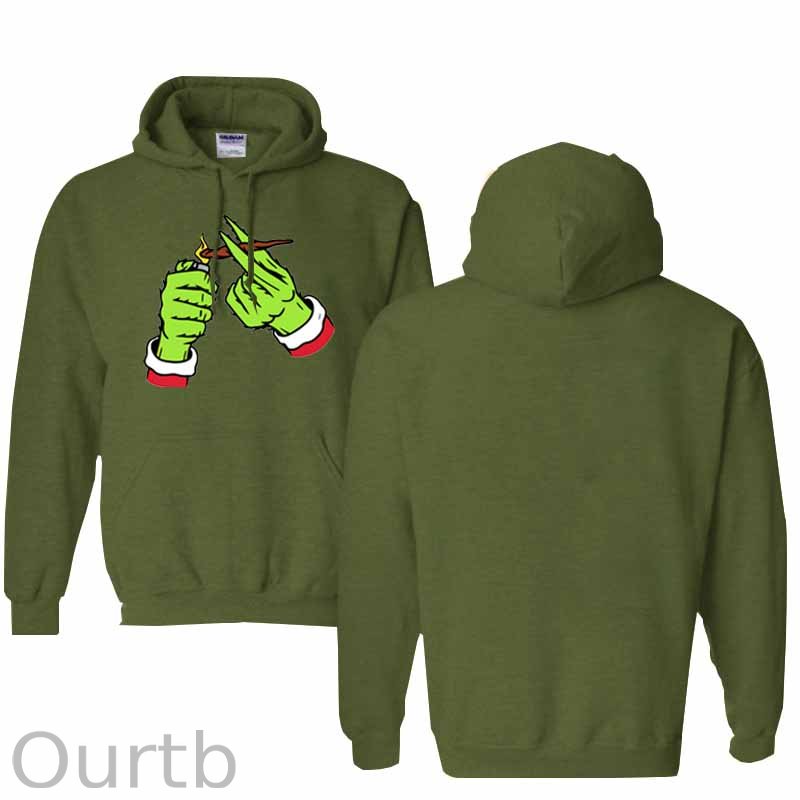Christmas Green Hairy Monster Hand  Pattern 100% 300g Cotton Classic Hoodie