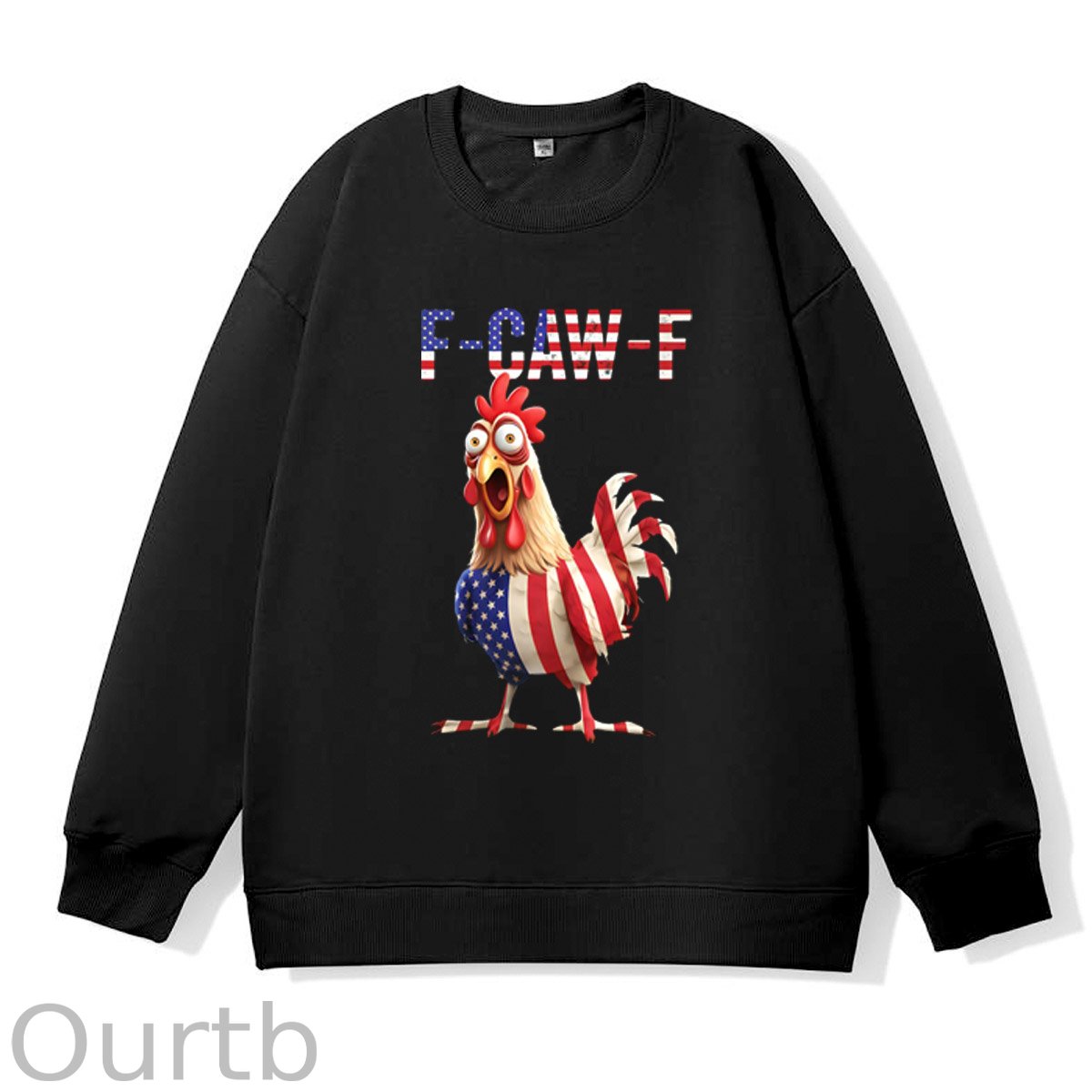 F-Caw-F Shocked American Chicken Pattern  100% 300g CottonCrew Neck Sweatshirt