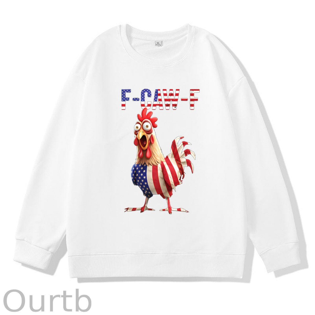 F-Caw-F Shocked American Chicken Pattern  100% 300g CottonCrew Neck Sweatshirt