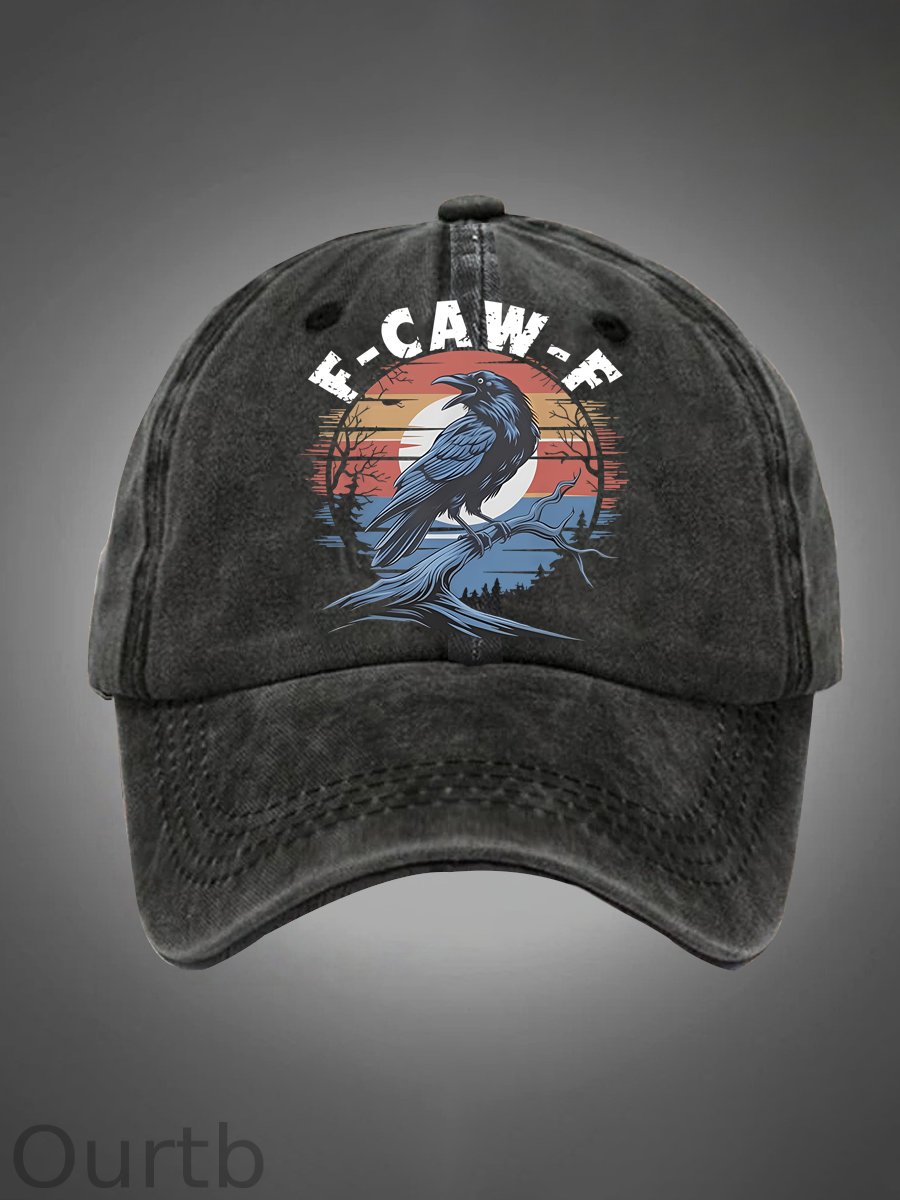 F-Caw-F Crow Pattern Washed Hats