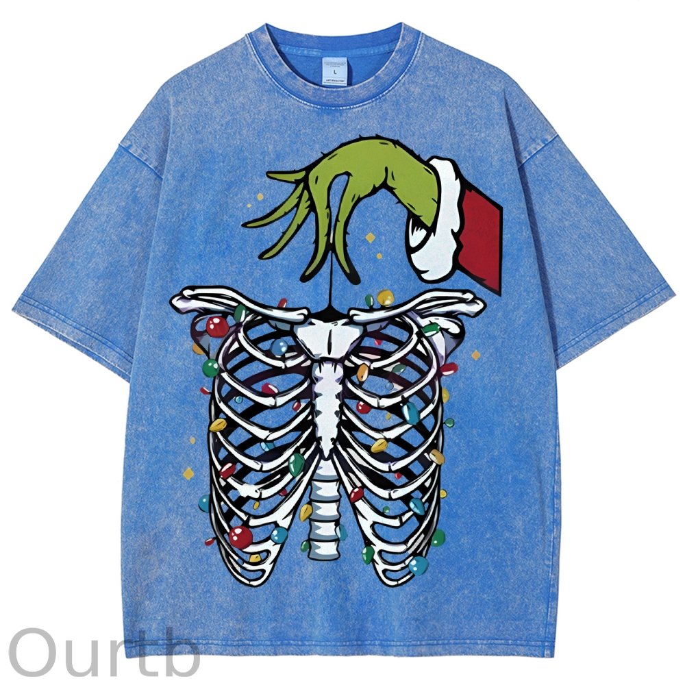 Unisex Christmas Skeleton Printed Washed Tee