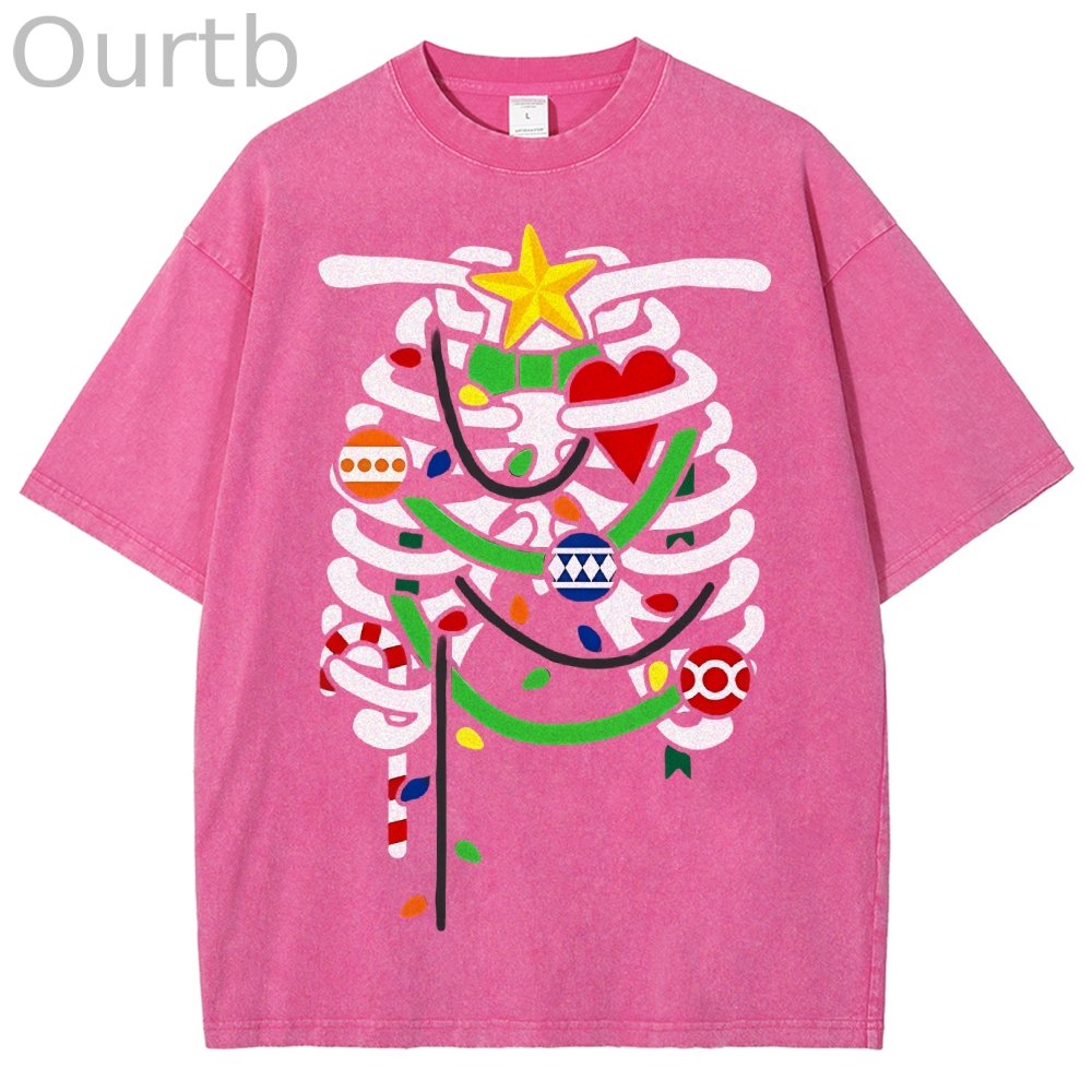 Unisex Christmas Skull Printed Washed Tee