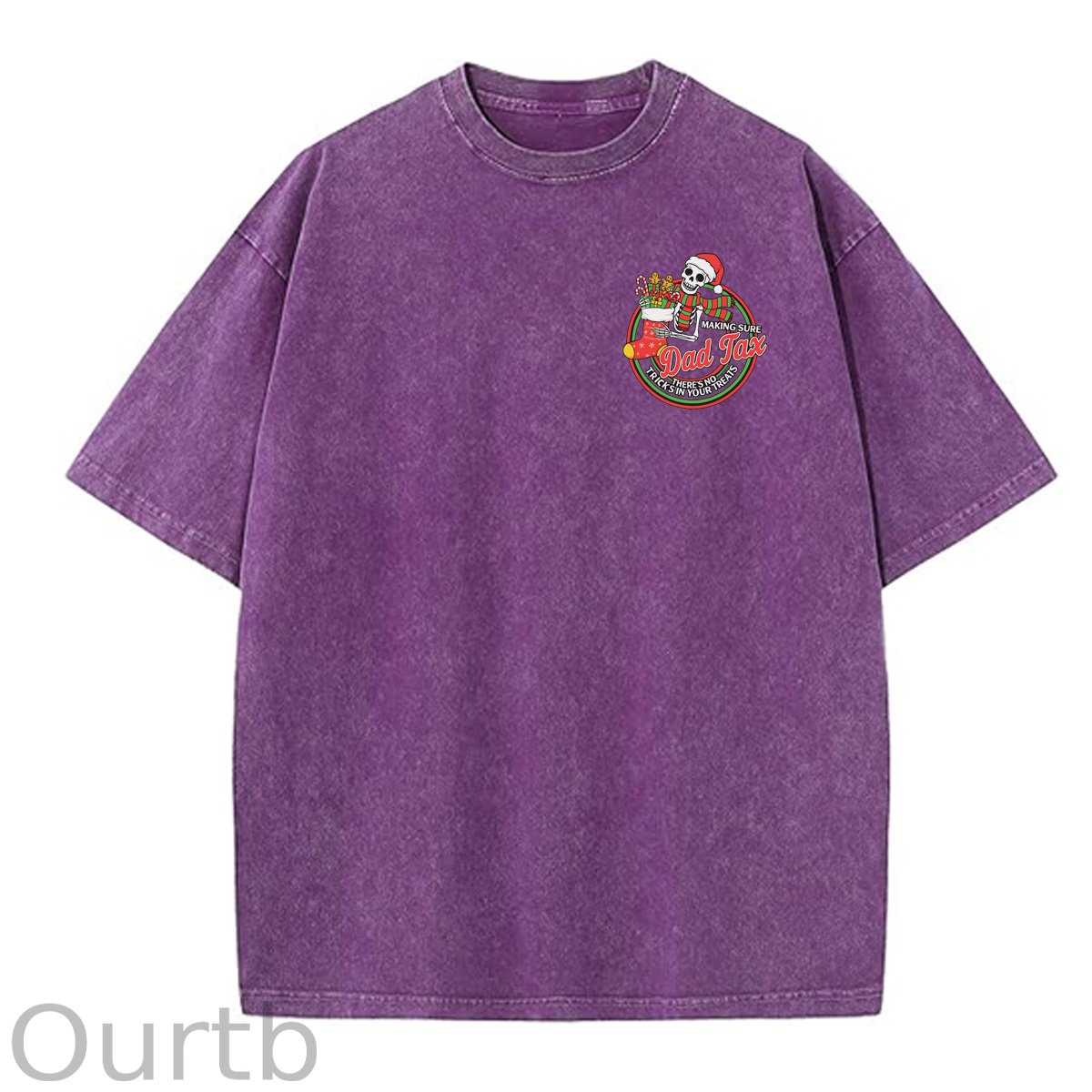 Christmas Dad Tax Pattern  Washed Distressed Crew Neck 100% Cototon T-Shirt