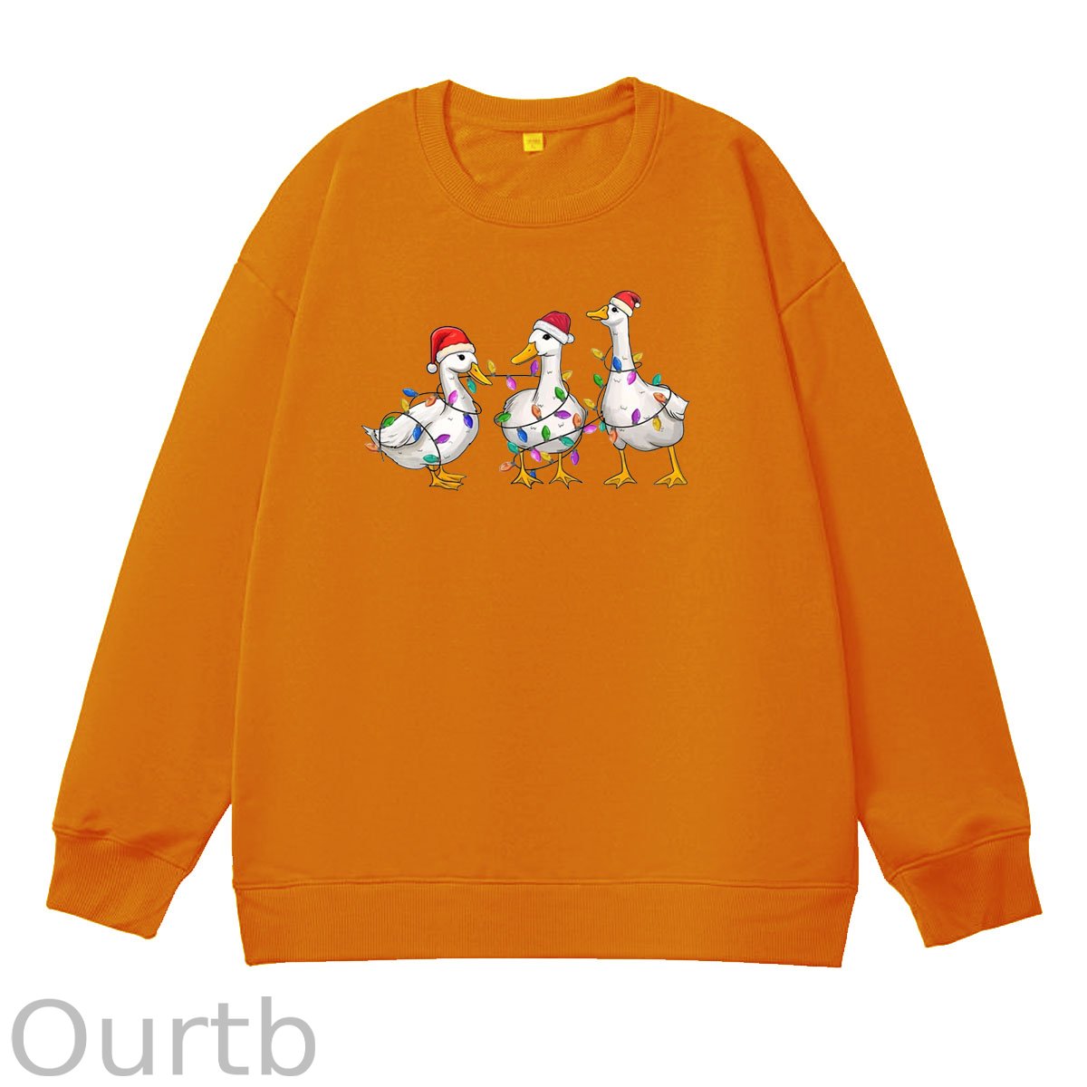 Christmas Ducks Pattern 100% 300g CottonCrew Neck Sweatshirt (High Quality Version)