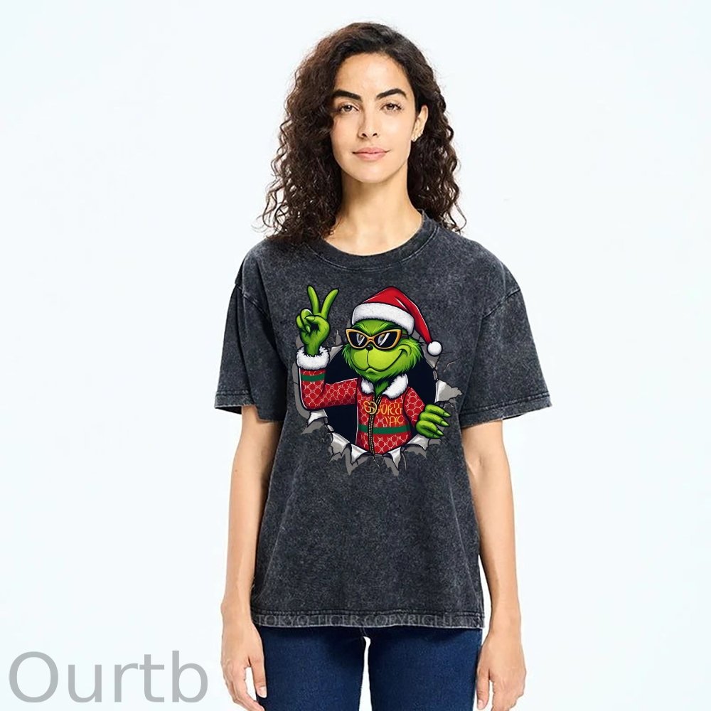 Unisex Christmas Monster Printed Washed Tee