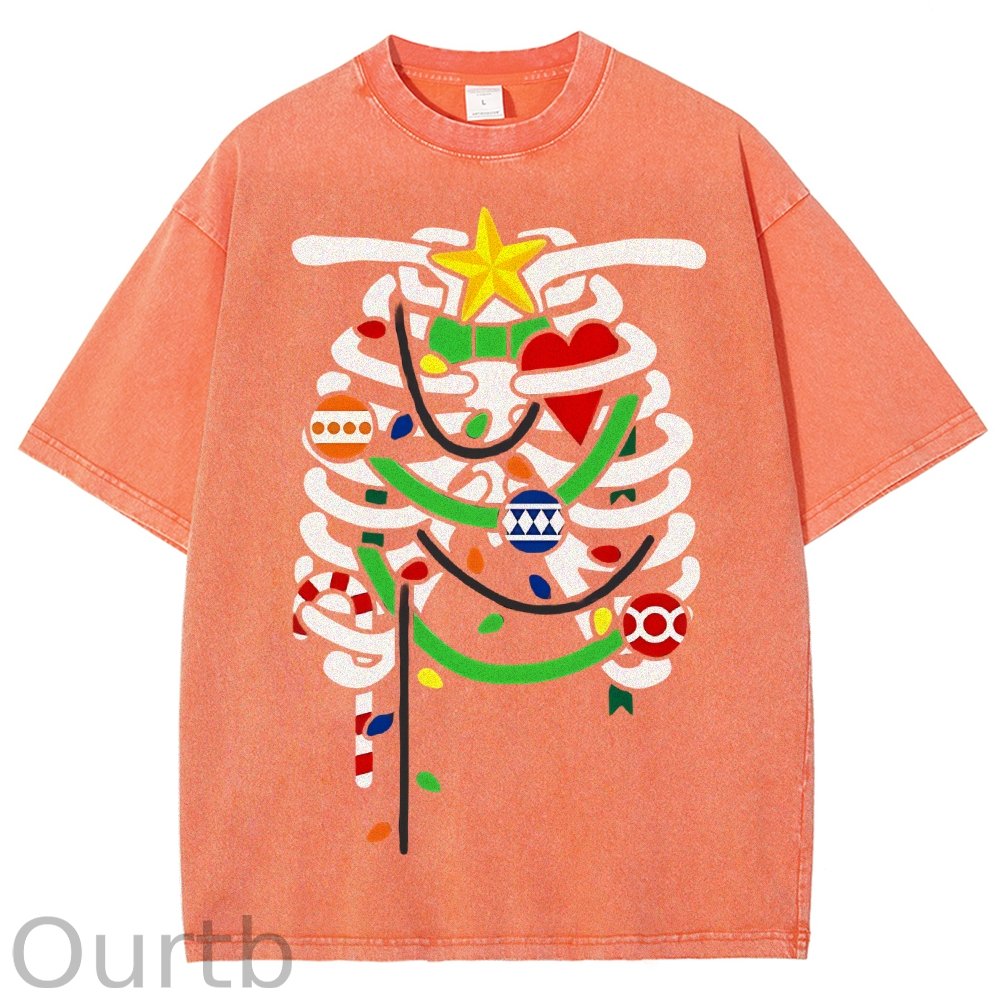 Unisex Christmas Skull Printed Washed Tee