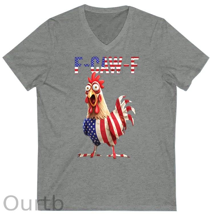 F-Caw-F Shocked American Chicken Pattern Print 100%Cotton V Neck T-Shirt