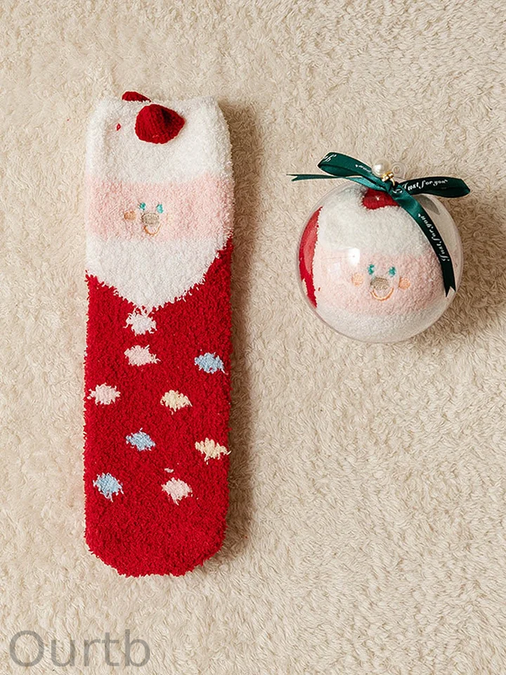 Christmas Ball Coral Fleece Socks Gift Box Christmas Gift Thickened Cartoon Sleep Socks