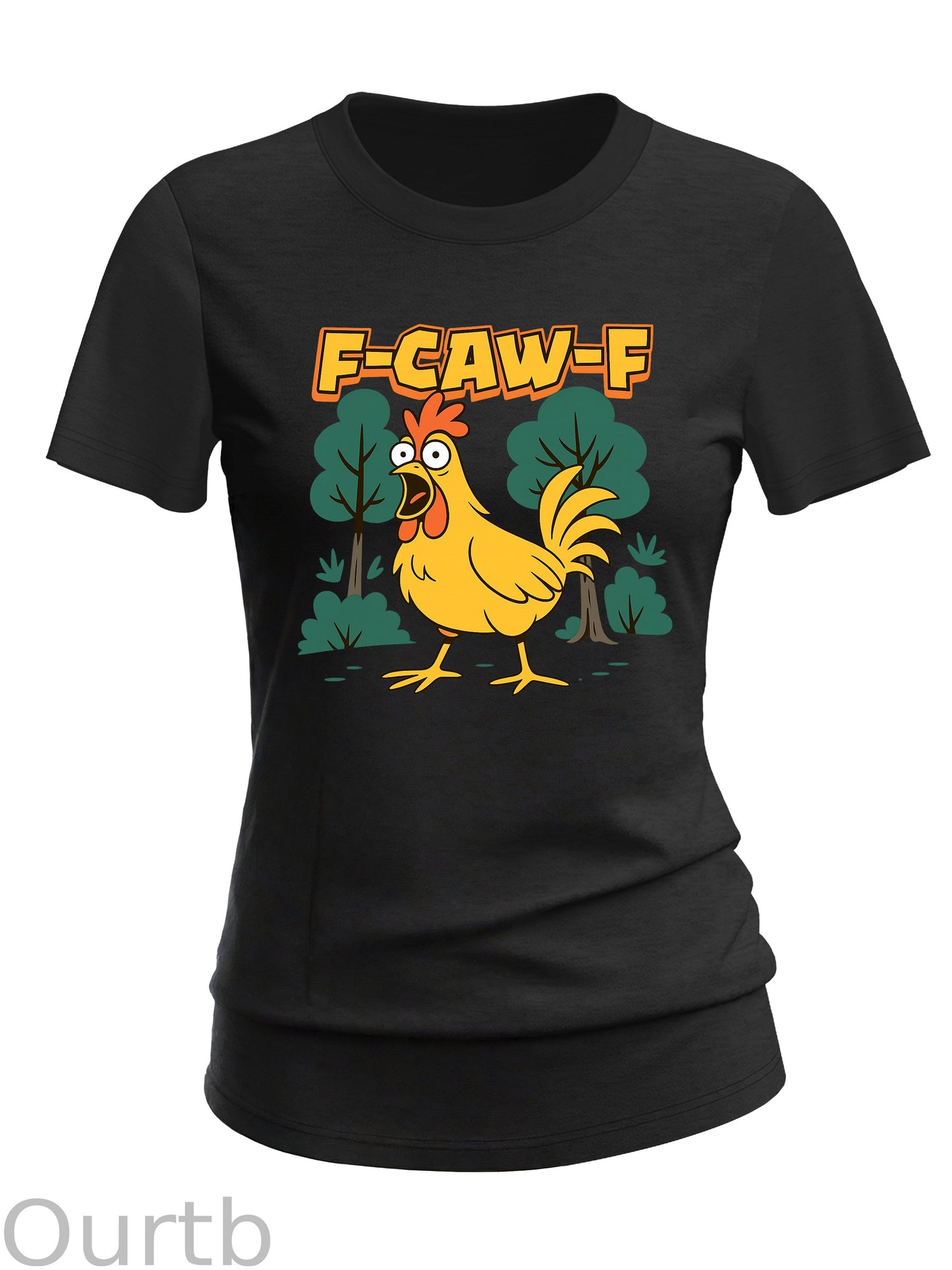 F-Caw-F  Crazy Shocked Chicken Pattern 100% Cotton  T-Shirt