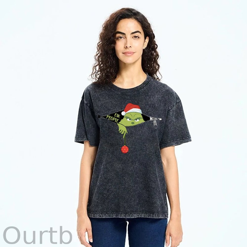 Unisex Christmas EW People Printed Washed Tee