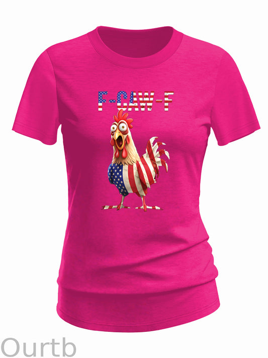 F-Caw-F Shocked American Chicken  Pattern 100% Cotton  T-Shirt