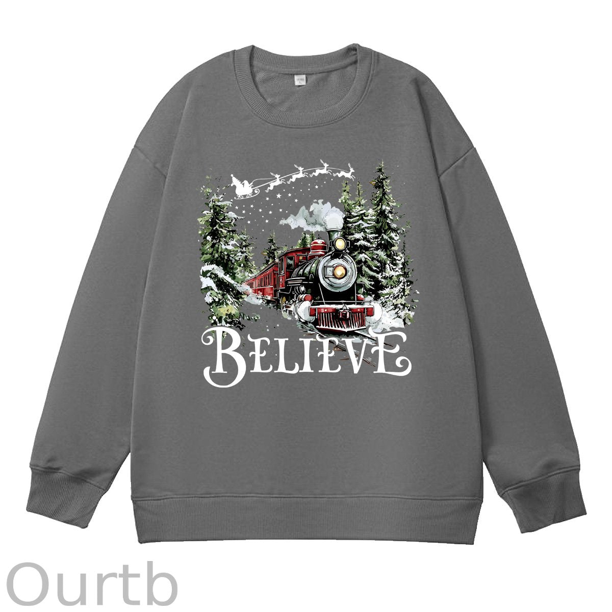Christmas Believe  Pattern 100% 300g CottonCrew Neck Sweatshirt