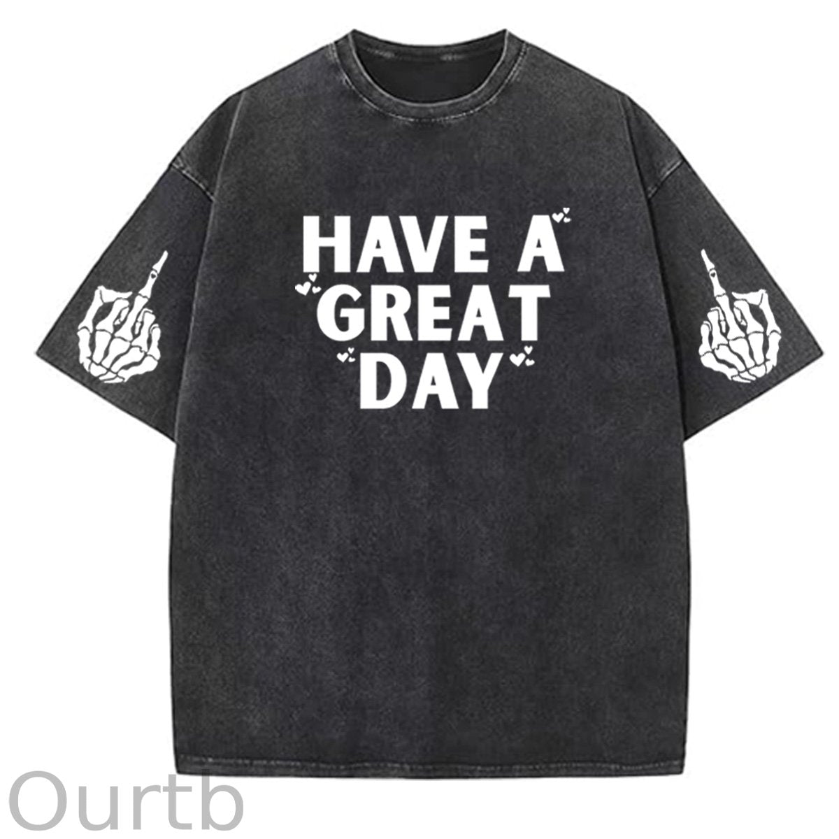 Have A Great Day Funny Pattern  Washed Distressed Crew Neck 100% Cototon T-Shirt