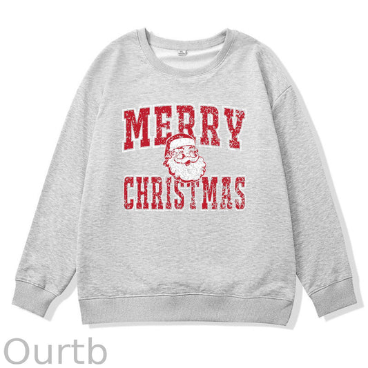 Merry Christmas Pattern 100% 300g CottonCrew Neck Sweatshirt